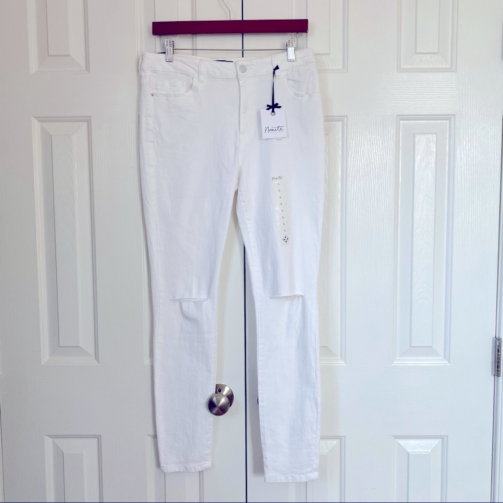 NANETTE LEOPORE new white denim slash knee jeans 6